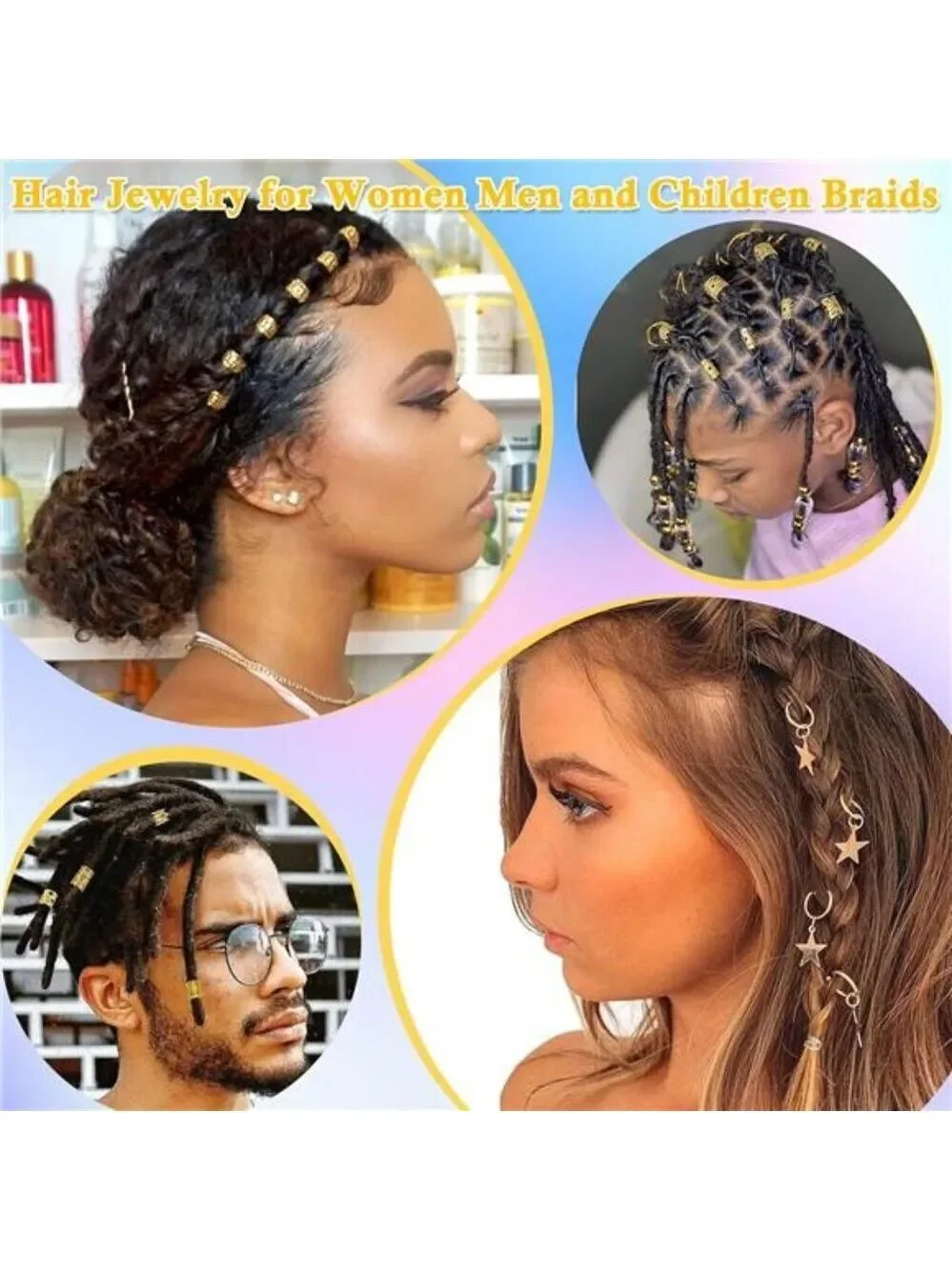 Hair jewelry for braids dreadlocks gold cuffs rings clips loc accessories set wo